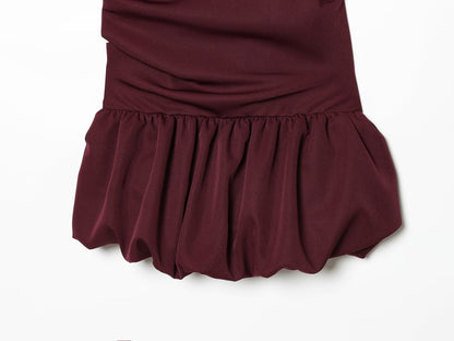 Women's pleated decorative balloon version dress