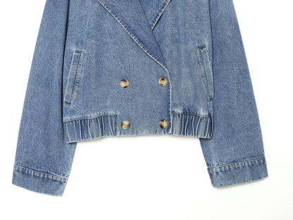 Women's double breasted short denim jacket