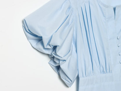 Women's bubble sleeve pleated decorative shirt