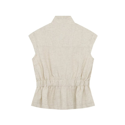 suit Women's 2 pieces pocket decoration linen blend vest+Pants