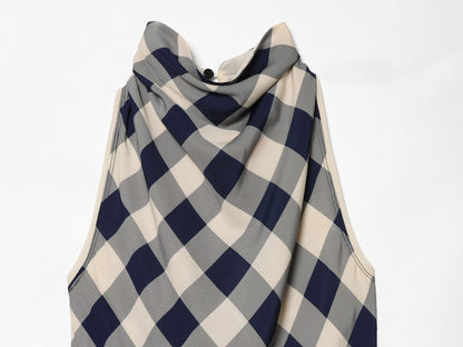 Women's plaid hanging collar MIDI dress