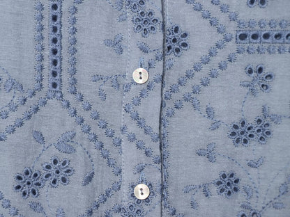 Women's hollowed out embroidered lapel shirt
