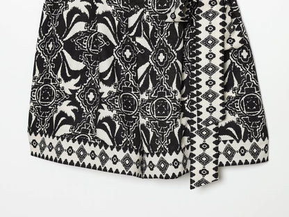 Women's with Belt vacation style printed jumpsuit shorts