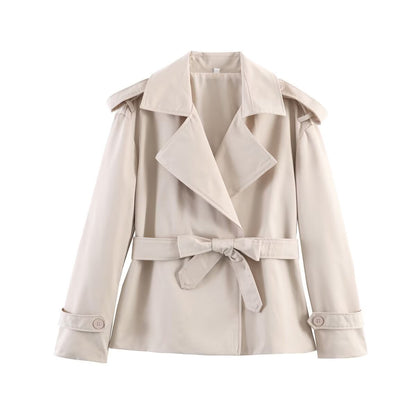Women's with Belt large lapel windbreaker Coat