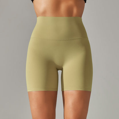 Women's new solid color yoga shorts double sanding tight high waist elastic exercise fitness three-point yoga pants.