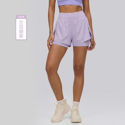 Women's 2026 new fake two-piece cool high waist yoga shorts