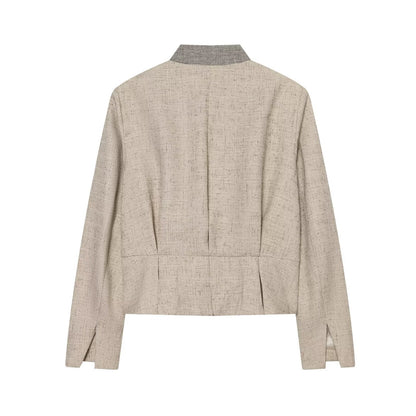 suit Women's 2 pieces back pleated design short Blazer Coat+ Pants