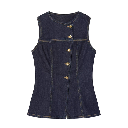 Women's slim single breasted denim vest