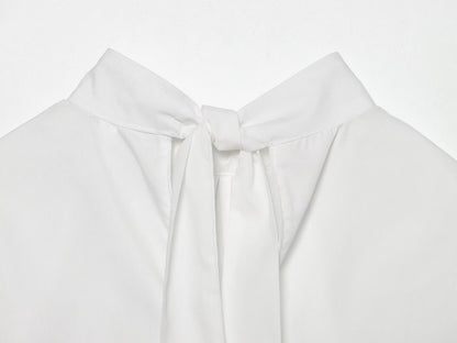 Women's bow decorated Split poplin top