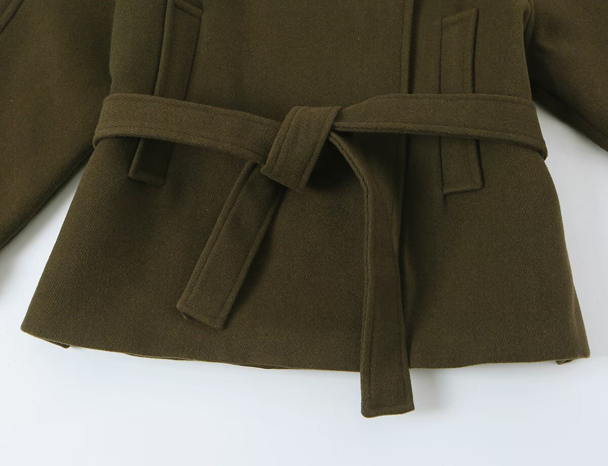 Women's with belt standing collar coat