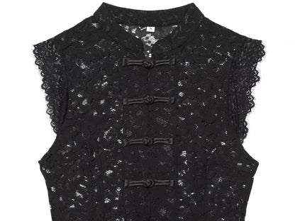 Women's lace hollow out buckle sleeveless vest