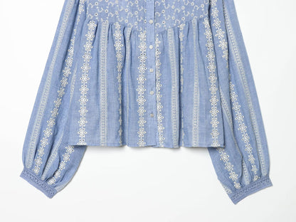 Women's short hollowed out embroidered shirt