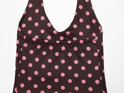 2026 suit Women's 2 pieces polka dot MIDI skirt+Hanging neck top