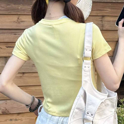 Women's New Threaded Round Neck Yoga Pilates Slim T-shirt