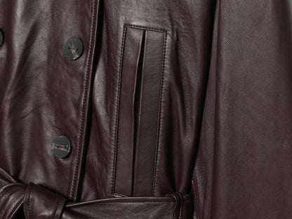 Women's with belt double breasted Faux Leather jacket Coat