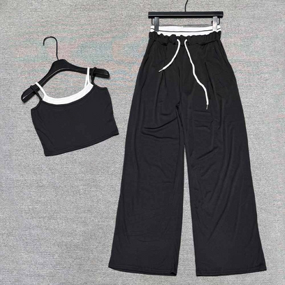 Women's new fashion casual Joker sling+wide-leg pants suit