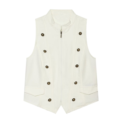suit Women's 2 pieces zipper button up decoration sleeveless top+shorts