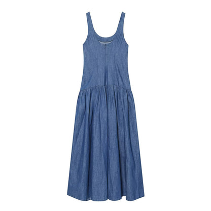 Women's cape style hem sleeveless denim dress