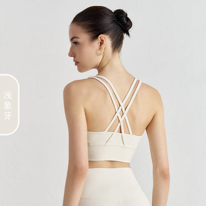Women's new double-sided sanding cross back sports bra shockproof gathered yoga bra fitness vest