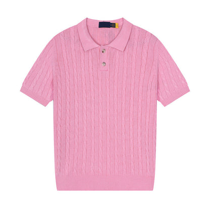 Women's new casual versatile lapel short-sleeved knitted sweater