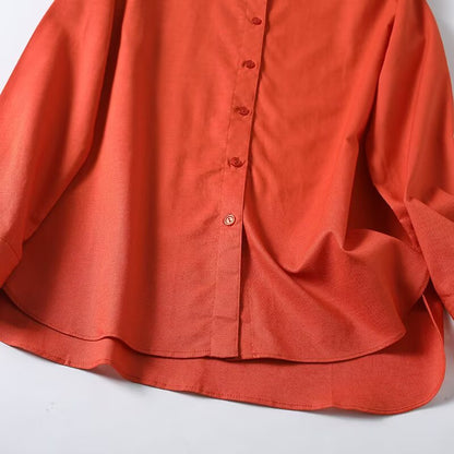 Women's casual linen blended Lapel shirt