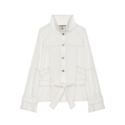 Women's contrasting bright line stand collar Coat