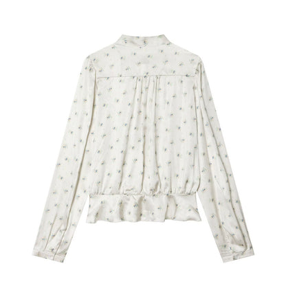 Women's bow decoration printed shirt