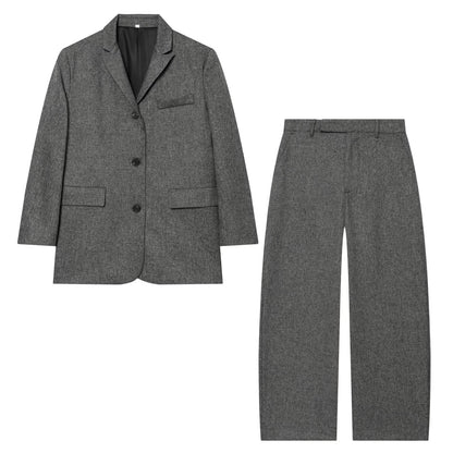 suit Women's 2 pieces loose linen blended straight Blazer Coat+Pants