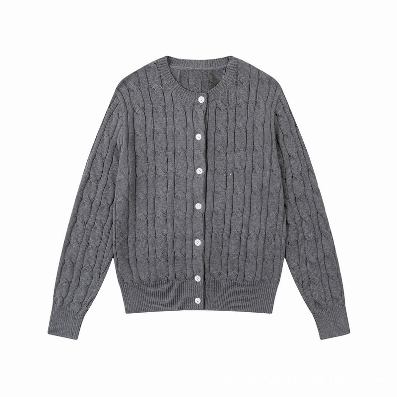 Women's new round neck solid color long sleeve knit cardigan
