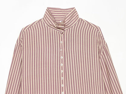 Women's loose stand collar striped shirt
