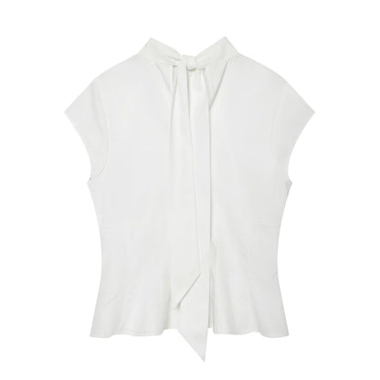 Women's bow decorated Split poplin top