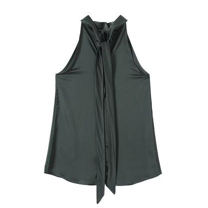 Women's satin textured hanging neck top