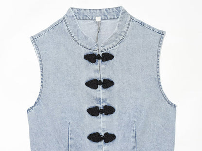 Women's rope knot denim vest style top