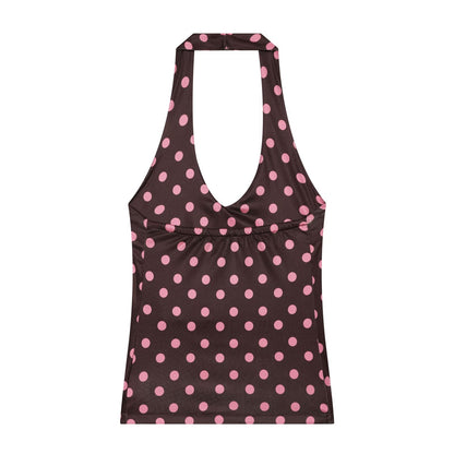 2026 suit Women's 2 pieces polka dot MIDI skirt+Hanging neck top