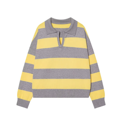 Women's casual striped knitted polo shirt