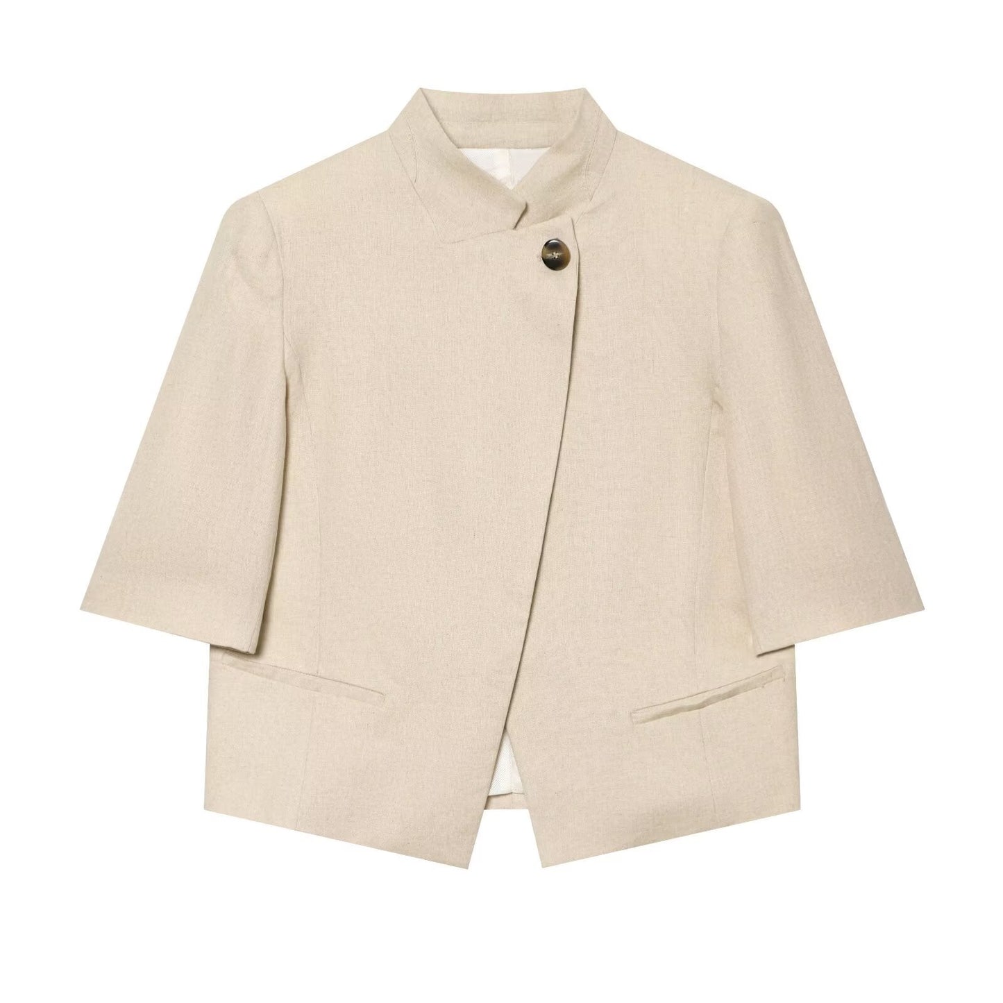 Women's short sleeved linen blend Blazer Coat