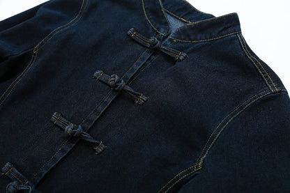 suit Women's 2 pieces slim rope knot buckle denim jacket Coat+jeans