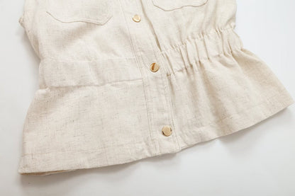 suit Women's 2 pieces pocket decoration linen blend vest+Pants