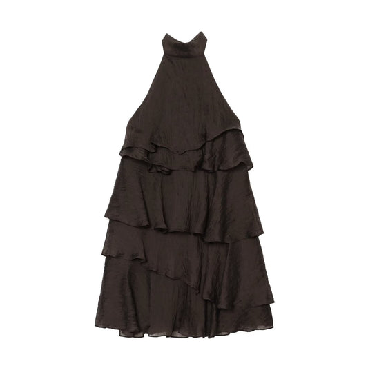 Women's layered decorative halter neck dress