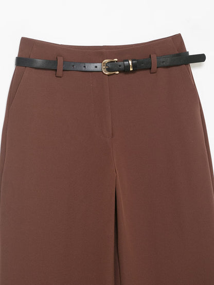 Women's rolled hem design casual With Belt pants