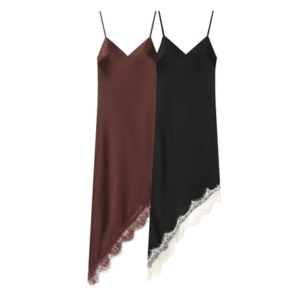 Women's lace satin textured suspender dress