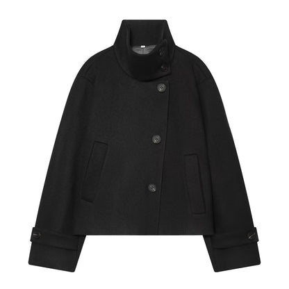 Women's standing collar short single breasted coat