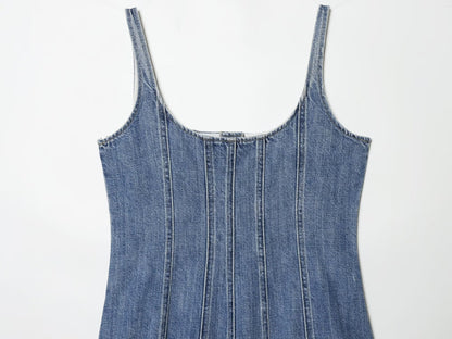Women's retro buckle suspender denim dress