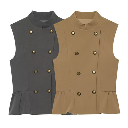 Women's Buckle decoration Ruffled vest style top