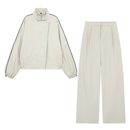 suit Women's 2 pieces standing collar zipper pilot jacket Coat+Pants