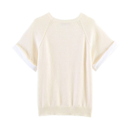 Women's rolled up sleeve patchwork knit Shirt