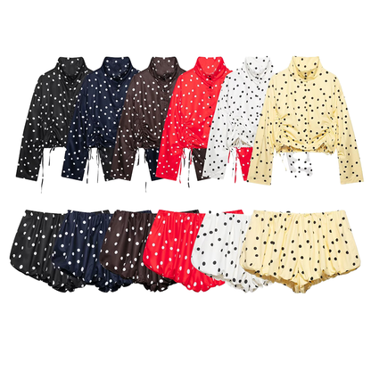 suit Women's 2 pieces pleated decorative polka dot coat+shorts