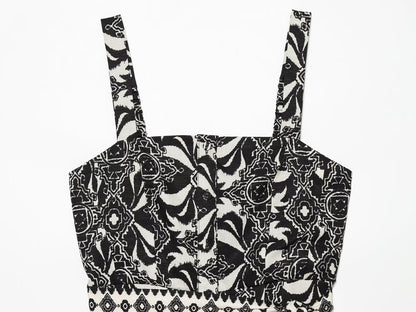 Women's with Belt vacation style printed jumpsuit shorts