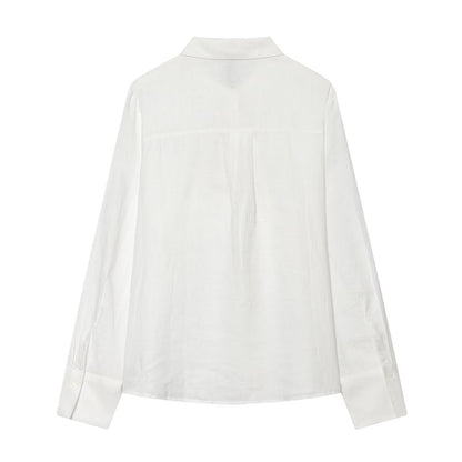 Women's linen blended linen long sleeved shirt