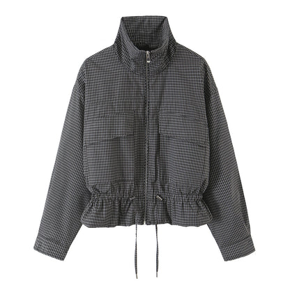 Women's Plaid Stand Collar Cotton Jacket Coat